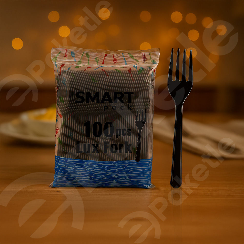 Lüks siyah plastik çatal – 100’lü paket – sert malzeme – tek kullanımlık – koli içeriği 4.000 adet – organizasyonlar için ideal