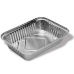 Dikdörtgen alüminyum paket servis kase, 950 cc, 18x11,6 cm taban, 21,8x15,5 cm ağız, 4 cm yüksekliğinde, +350°C fırın dayanımlı, 1000 gr.