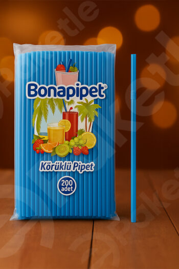 İnce tip körüklü pipet – 200 adet – karışık renk – koli içeriği 10.000 adet