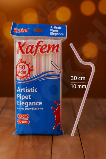 Kafem şeffaf artistik pipet – körüklü – 30 cm – 10 mm – 50 adet – koli 1.000 adet