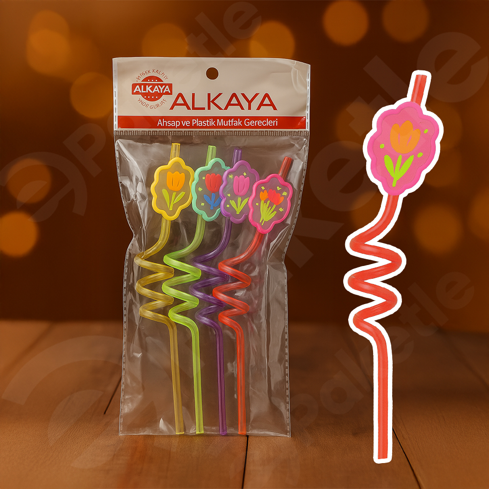 4’lü figürlü çocuk pipeti – renkli ve eğlenceli tasarım – koli 20 paket – 80 adet