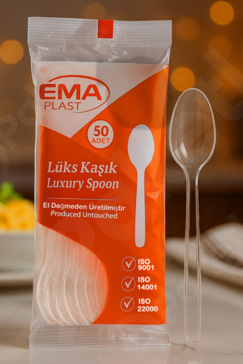 50’li lüks şeffaf plastik kaşık – sert plastik – minimum sipariş 2 paket – koli 3.000 adet