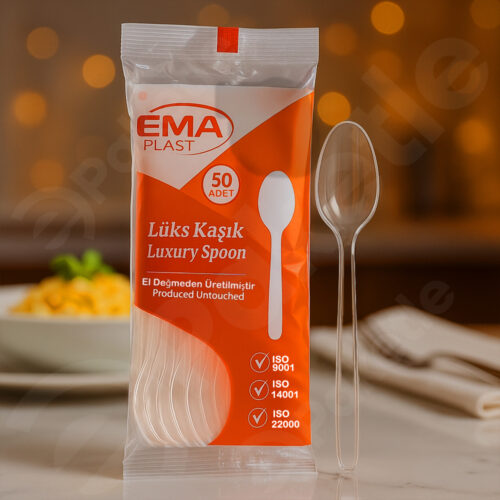 50’li lüks şeffaf plastik kaşık – sert plastik – minimum sipariş 2 paket – koli 3.000 adet