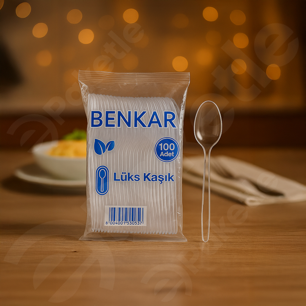Lüks plastik büyük kaşık – 100’lü tek kullanımlık dayanıklı beyaz kaşık – hijyenik ve pratik kullanım