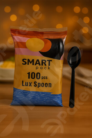 Lüks siyah plastik kaşık – 100’lü paket – tek kullanımlık – 40 paketlik koli – toplam 4.000 adet – sert ve şık tasarım