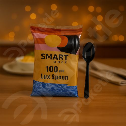 Lüks siyah plastik kaşık – 100’lü paket – tek kullanımlık – 40 paketlik koli – toplam 4.000 adet – sert ve şık tasarım
