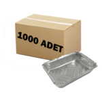 Dikdörtgen alüminyum paket servis kase, 950 cc, 18x11,6 cm taban, 21,8x15,5 cm ağız, 4 cm yüksekliğinde, +350°C fırın dayanımlı, 1000 gr.