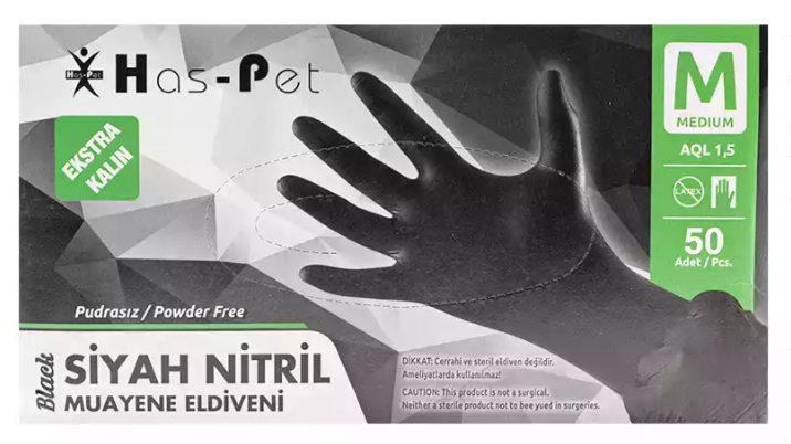 Extra Kalın Siyah Nitril Muayene Eldiveni Medium Beden