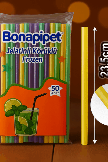 Bonapipet frozen pipet – 23,5-24 cm uzunluk – 7-8 mm dış çap – jelatinli – körüklü – 50’li karışık renk paket – koli 5.000 adet