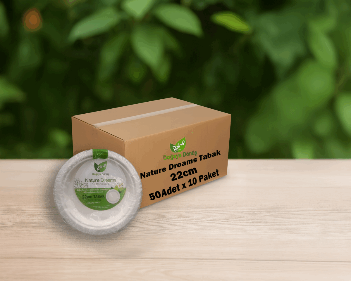 Roll-Up 22 cm doğa dostu tabak – mikrodalga uyumlu – 10 paketlik koli (500 adet)