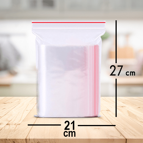 27x21 cm ölçülerinde zip kilitli şeffaf poşet