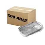 750 gr alüminyum kap, 21,9 x 12,7 cm ölçülerinde, 3,3 cm derinliğinde, fırına dayanıklı, tek kullanımlık gıda kabı.