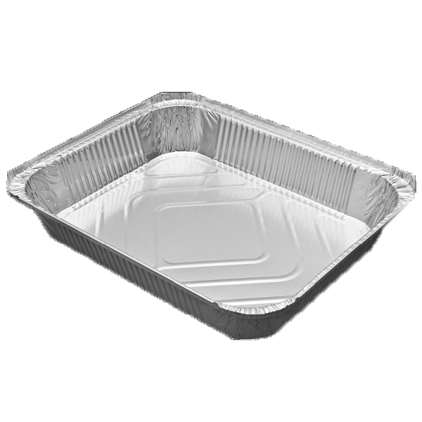2500 gr alüminyum kap, 31,5 x 21,5 cm ölçülerinde, fırına dayanıklı, geniş hacimli tek kullanımlık gıda kabı.