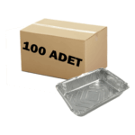 Dikdörtgen alüminyum paket servis kase, 950 cc, 18x11,6 cm taban, 21,8x15,5 cm ağız, 4 cm yüksekliğinde, +350°C fırın dayanımlı, 1000 gr.