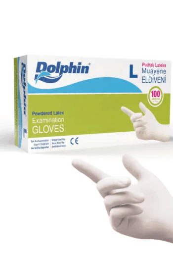 Large beden beyaz pudralı lateks eldiven – 100 adetlik kutu
