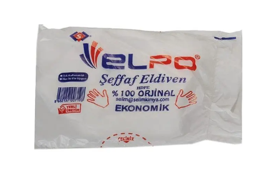 Ekstra Elpo şeffaf tek kullanımlık eldiven, 100’lü hijyenik polietilen eldiven