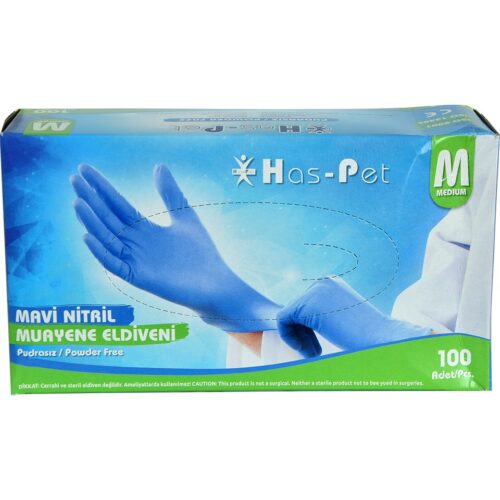Haspet Mavi Nitril Muayene Eldiveni Medium Beden 100’lü Pudrasız