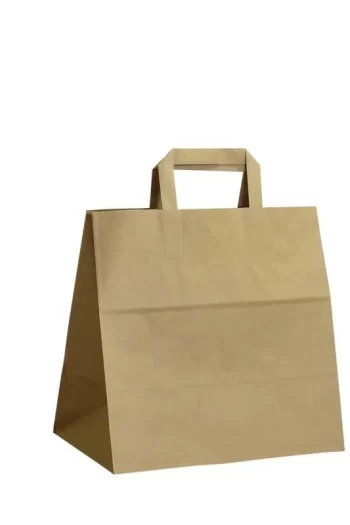 İçten saplı kraft kağıt çanta, 28x29x17 cm boyutunda, geri dönüştürülebilir doğal alışveriş çantası