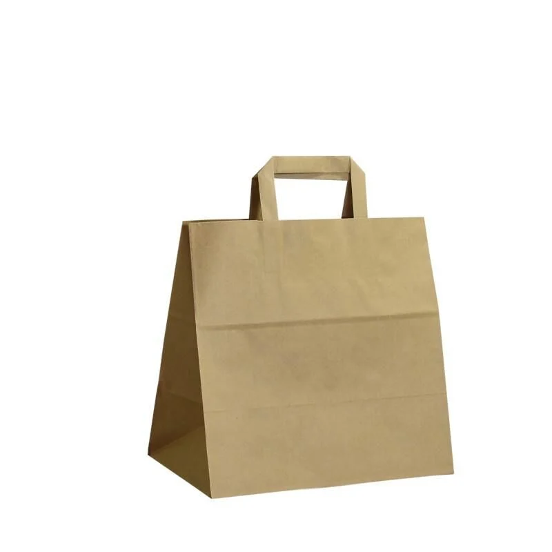 İçten saplı kraft kağıt çanta, 28x29x17 cm boyutunda, geri dönüştürülebilir doğal alışveriş çantası