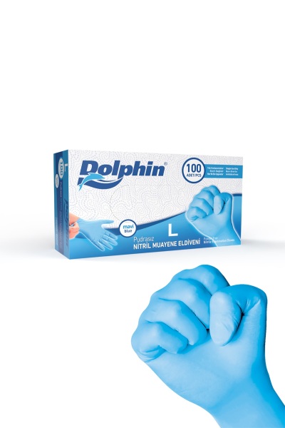 Mavi nitril muayene eldiveni – L beden – Dolphin marka