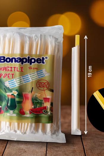 200 adetlik kağıt ambalajlı 19 cm pipet – koli 5.000 adet – hijyenik ve gıda uyumlu