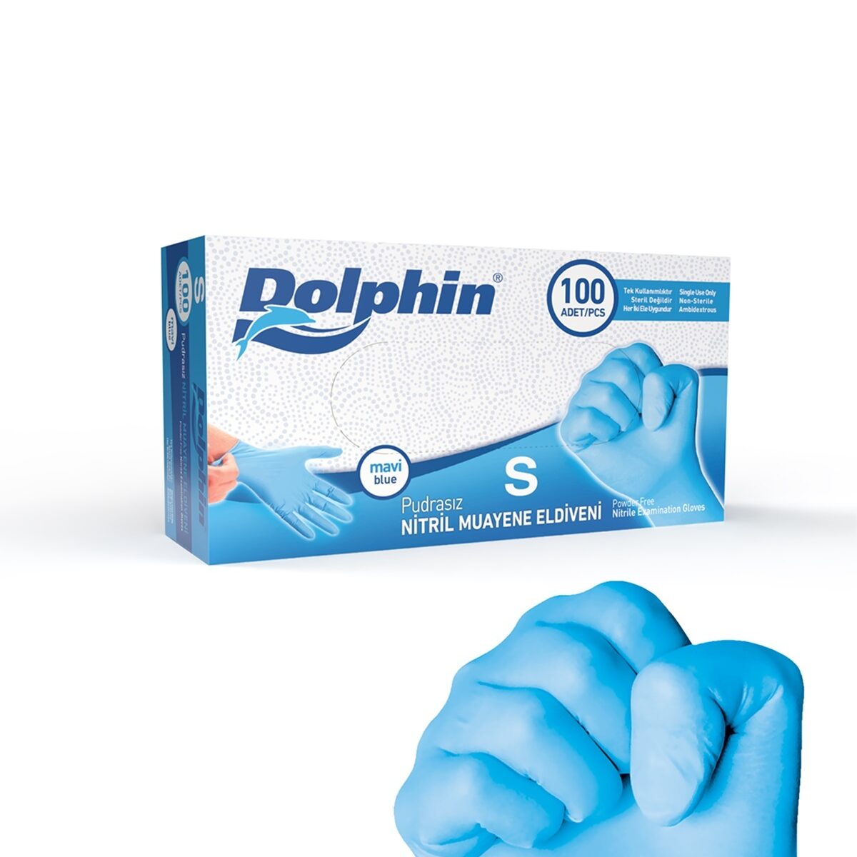 Mavi nitril muayene eldiveni – Small beden – Dolphin marka