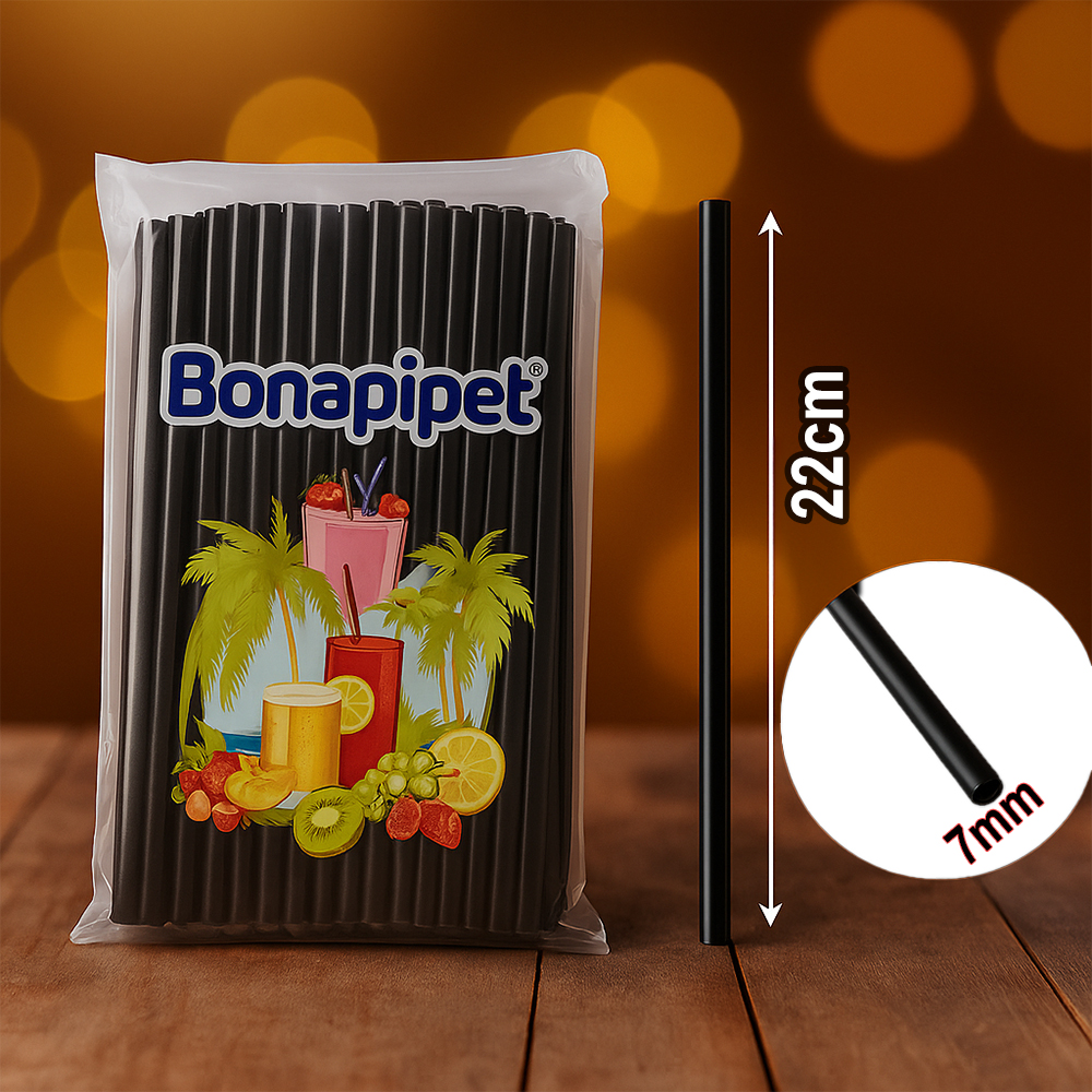 Siyah frozen pipet 22 cm – 100’lü – kalın plastik – toplam 8.000 adetlik koli