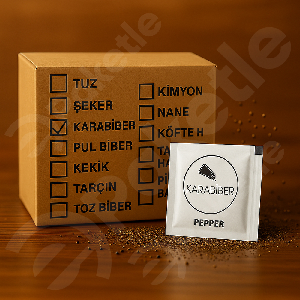 Stick Karabiber – 5x5 cm Kare Tek Kullanımlık Baharat – 0,5 gr – 1000’li Koli