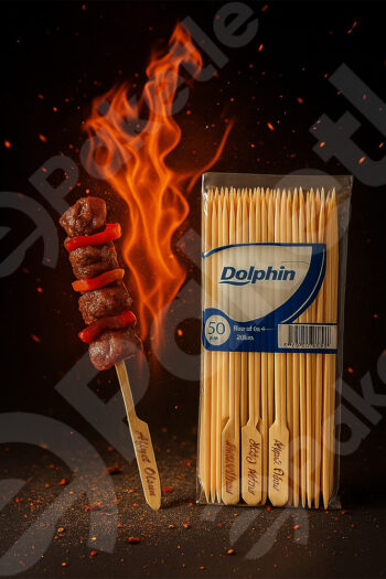 Dolphin bambu yassı çöp şiş – 25 cm uzunluk – 50’li doğal bambu şiş paketi – 50 paketlik koli – toplam 2.500 adet – çevre dostu ve hijyenik