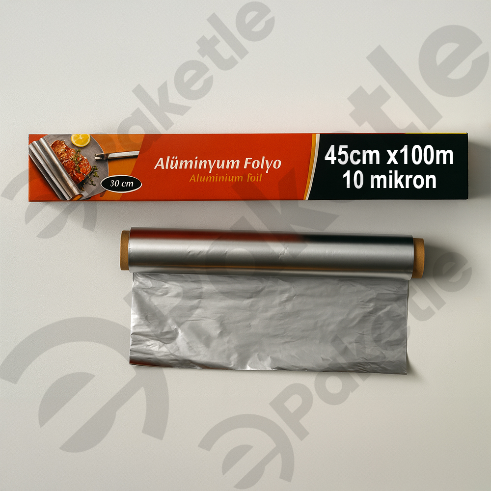 Alüminyum Folyo 45 cm x 100 m 10 Mikron Kutusuz Dökme 6’lı Koli – Gıda Saklama ve Pişirme