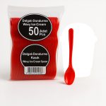 Parlak Kırmızı Dondurma-Tatlı Kaşığı | 50’li Paket – 2.000 Adetlik Koli (40 Paket) | Dalgalı Tek Kullanımlık Min Sipariş 2 paket(100 Adet)