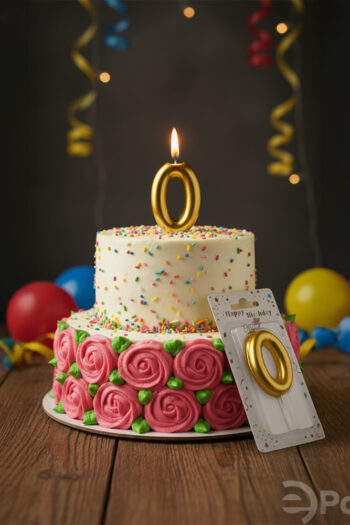 Altın renkli 0 rakamlı doğum günü mumu, metalik pasta mumu