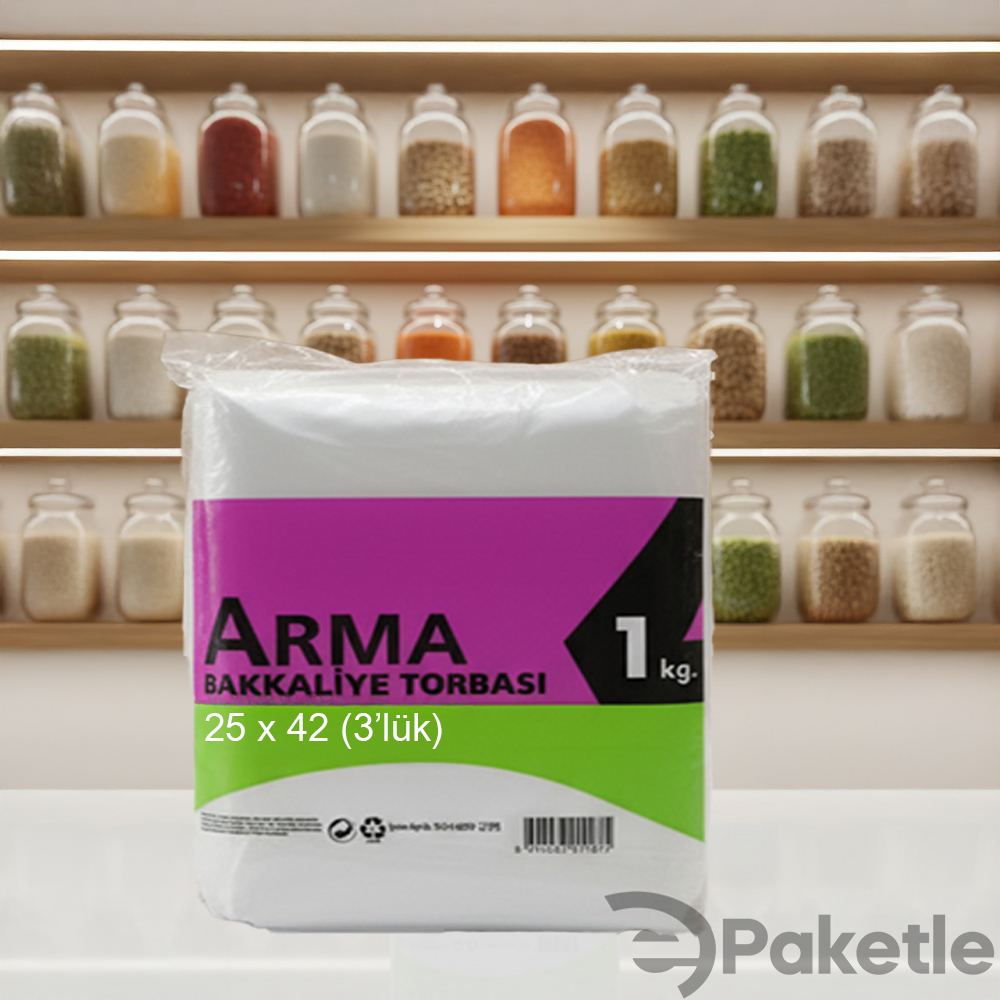 Arma Naksan Şeffaf Bakkaliye Torbası 3’lük 25x42 cm Dayanıklı ve Çevre Dostu
