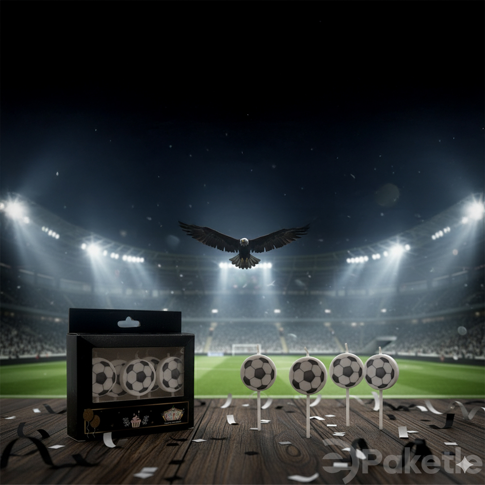 Beşiktaş konseptli futbol topu şeklinde pasta mumu – 6’lı paket