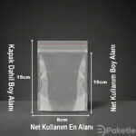 Şeffaf bantlı yapışkanlı OPP jelatin poşet 8x15 cm – görsel ölçüler farklı görünebilir