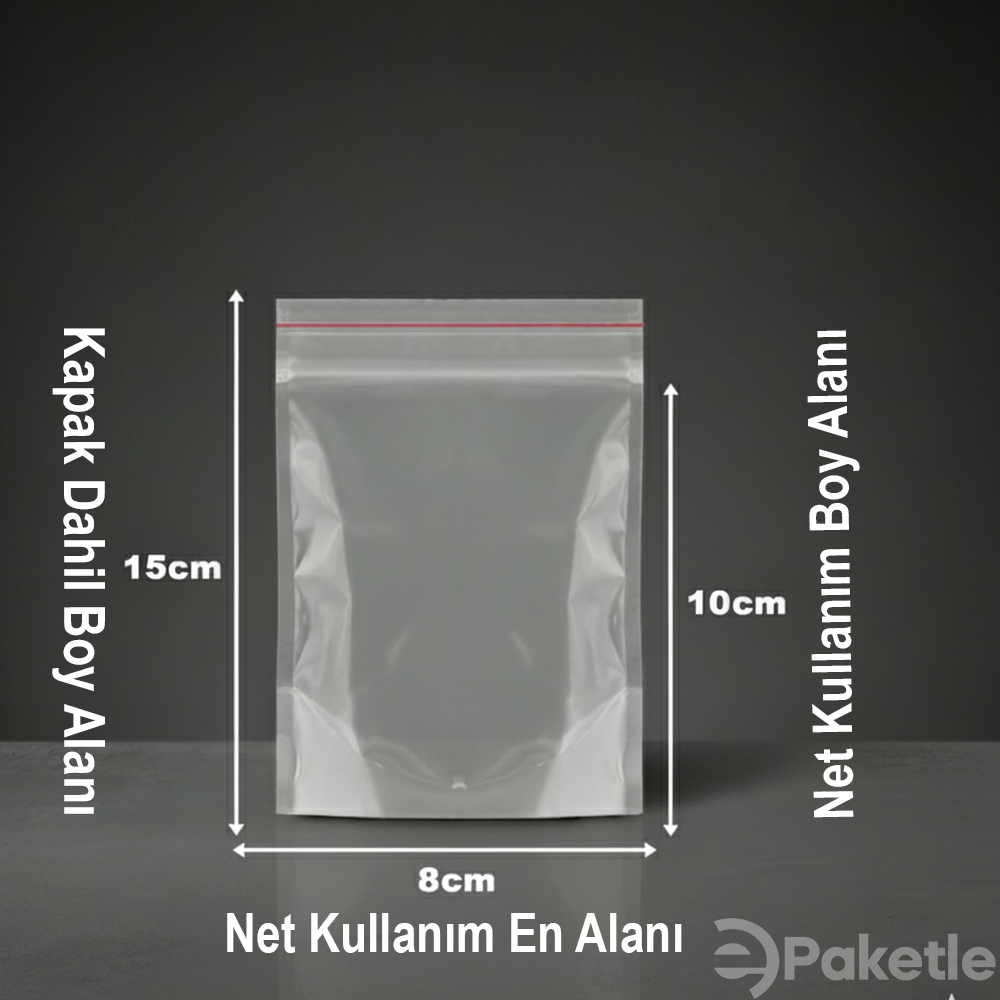 Şeffaf bantlı yapışkanlı OPP jelatin poşet 8x15 cm – görsel ölçüler farklı görünebilir