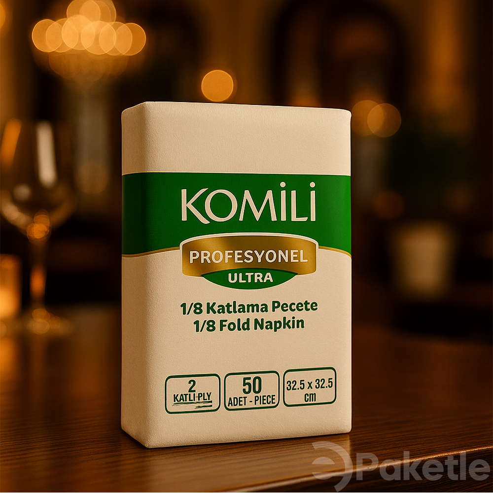 Komili Profesyonel Ultra 1/8 Katlama Peçete – 2 Katlı, 32,5x32,5 cm, 50 Adet x24 Paket