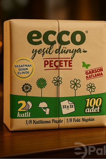 Ecco Yeşil Dünya Kraft Garson Katlama Peçete – 33x33 cm, 2 Katlı, 100 Adet