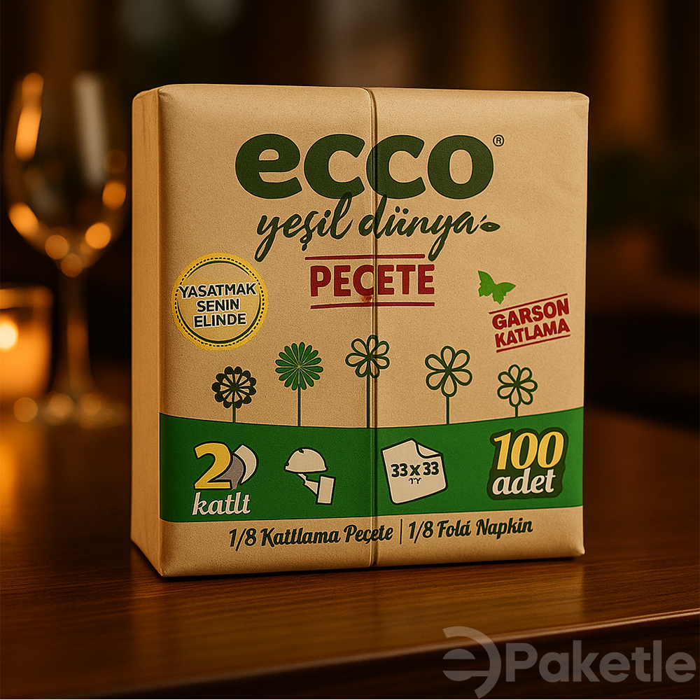 Ecco Yeşil Dünya Kraft Garson Katlama Peçete – 33x33 cm, 2 Katlı, 100 Adet