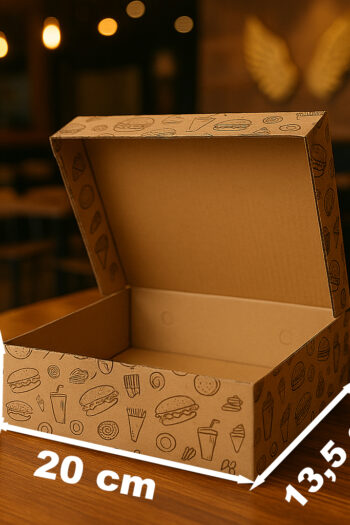 Hamburger Kutusu 20x13,5x8 cm – Karton Tek Kullanımlık Paketleme Kutusu