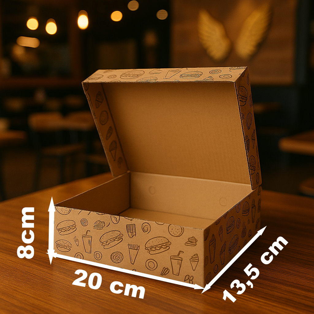 Hamburger Kutusu 20x13,5x8 cm – Karton Tek Kullanımlık Paketleme Kutusu