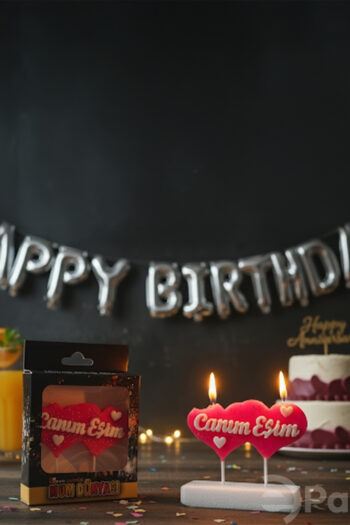 Canım Eşim yazılı romantik kalpli pasta mumu