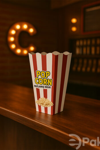 Patlamış Mısır Kutusu – 100’lü Karton Tek Kullanımlık Popcorn Kutusu (Büyük Boy 19,5 cm)