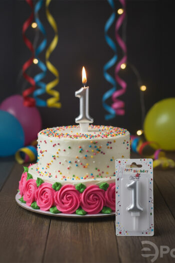 Gümüş renkli 1 rakamlı doğum günü mumu, metalik pasta mumu