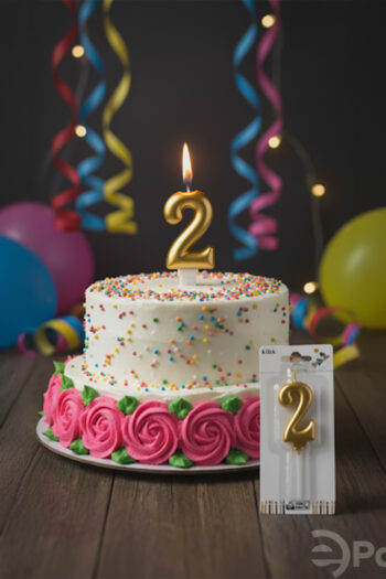 Altın renkli 2 rakamlı doğum günü mumu, metalik pasta mumu