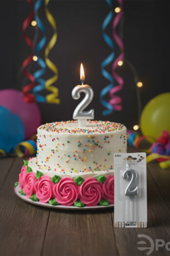 Gümüş renkli 2 rakamlı doğum günü mumu, metalik pasta mumu