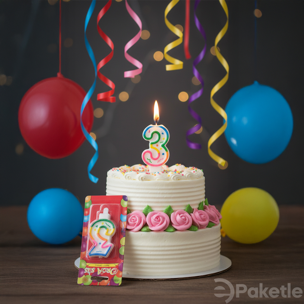 3 rakamlı doğum günü mumu, renkli pasta mumu