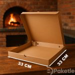Pizza Kutusu 33x33x4 cm – 100’lü Karton Tek Kullanımlık Orta-Büyük Boy Pizza Servis Kutusu