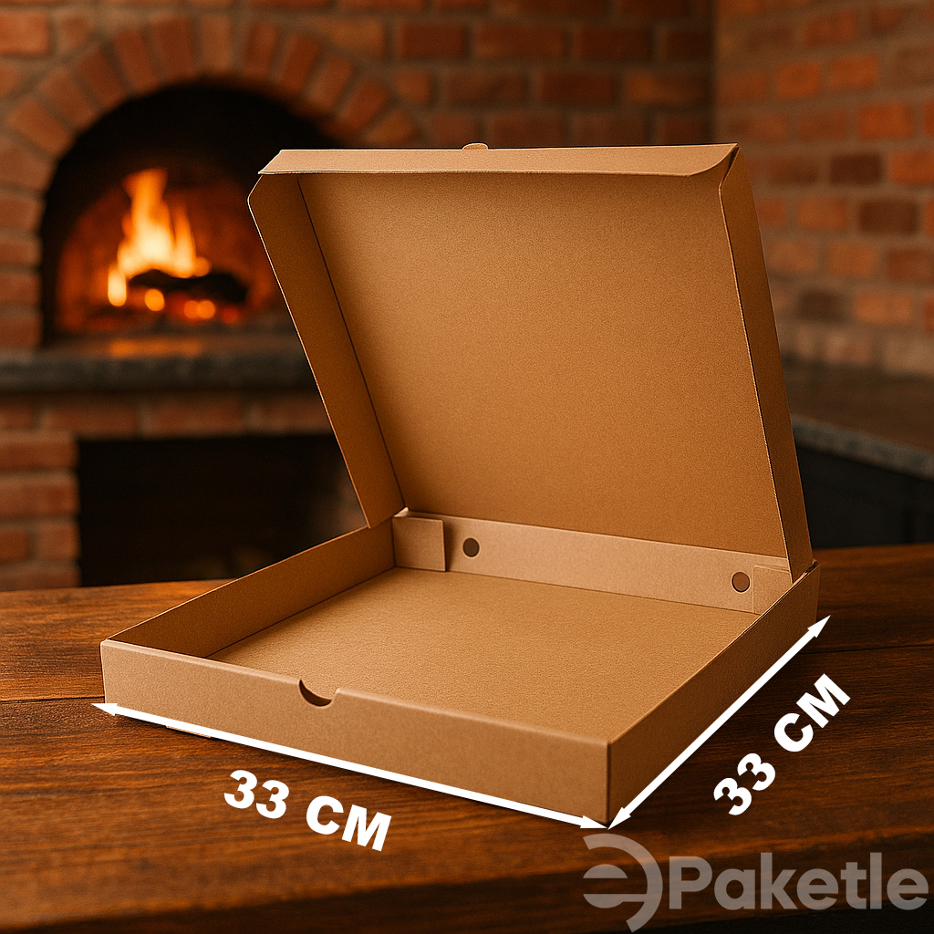 Pizza Kutusu 33x33x4 cm – 100’lü Karton Tek Kullanımlık Orta-Büyük Boy Pizza Servis Kutusu