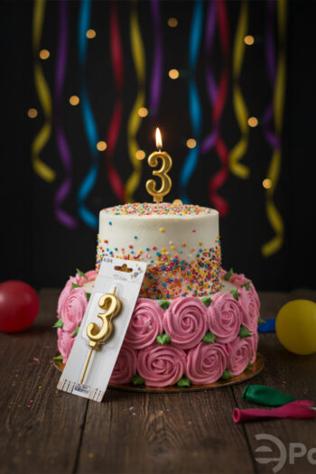 Altın renkli 3 rakamlı doğum günü mumu, metalik pasta mumu